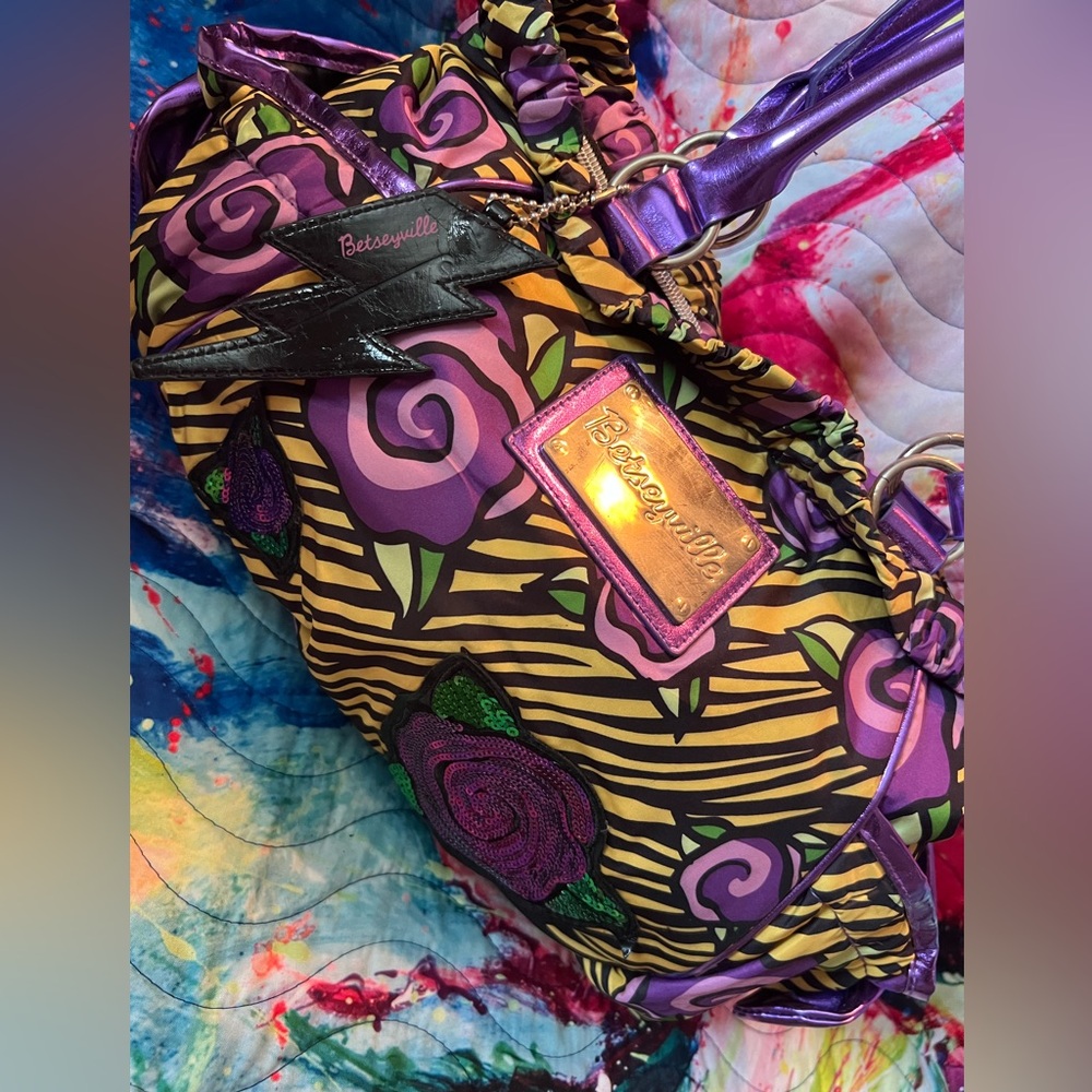 Betsey Johnson Purple and  black rose Zebra bag